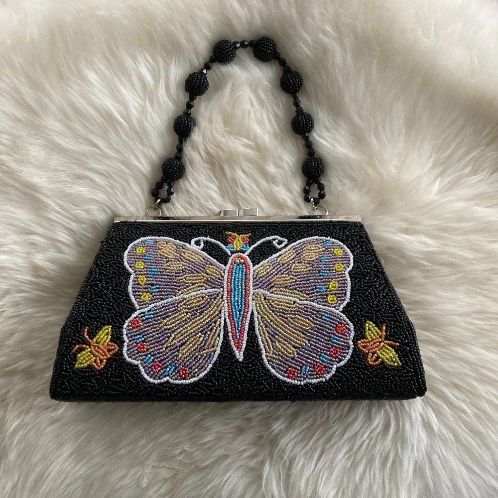 In's vintage inspired beaded butterfly evening bag